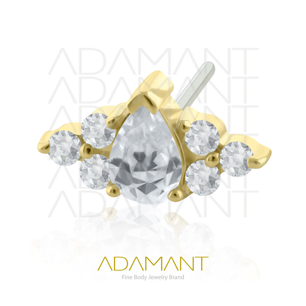 25g, Oro Solido 14k Accesorio Sin Rosca, 4.8mm Tamaño del Pin, Teardrop Double Trinity Prong Set, Cubic Zirconia.