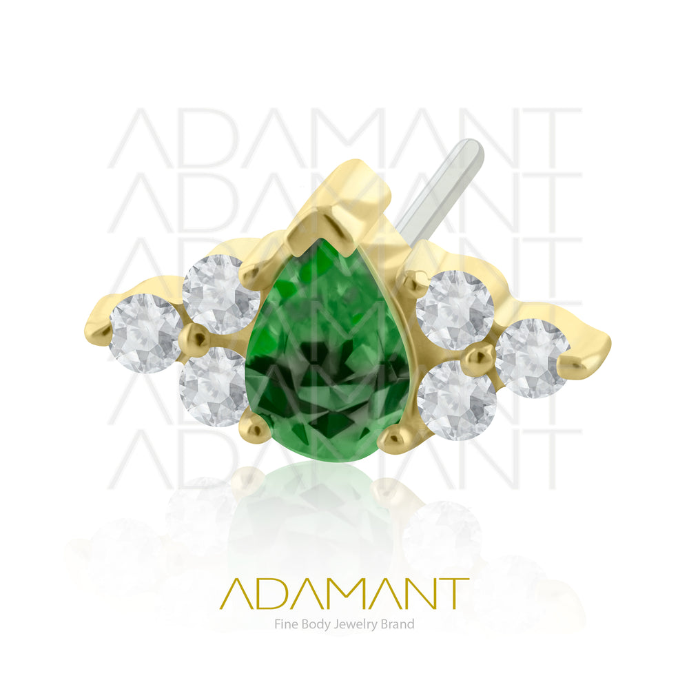 25g, Oro Solido 14k Accesorio Sin Rosca, 4.8mm Tamaño del Pin, Teardrop Double Trinity Prong Set, Cubic Zirconia.