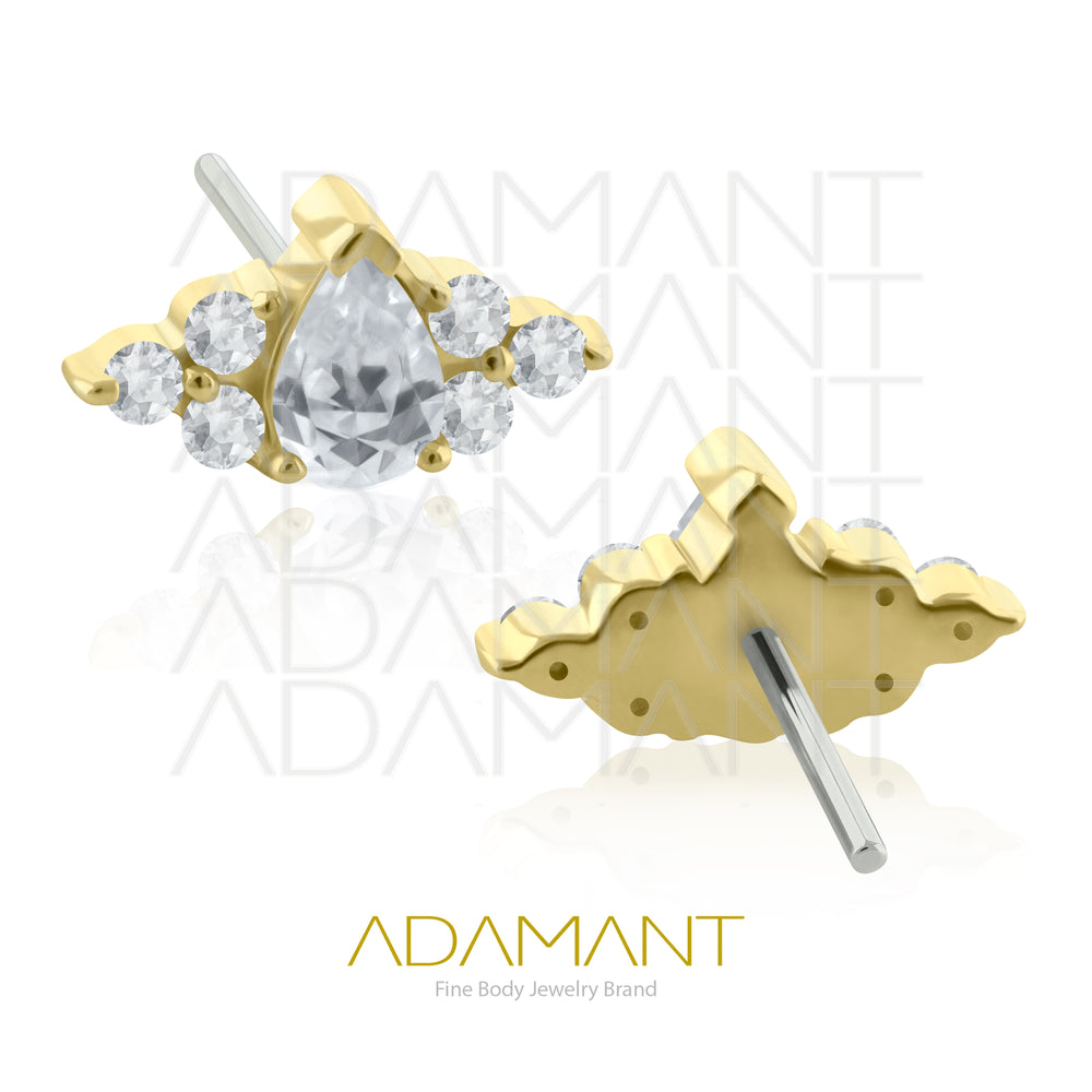 25g, Oro Solido 14k Accesorio Sin Rosca, 4.8mm Tamaño del Pin, Teardrop Double Trinity Prong Set, Cubic Zirconia.