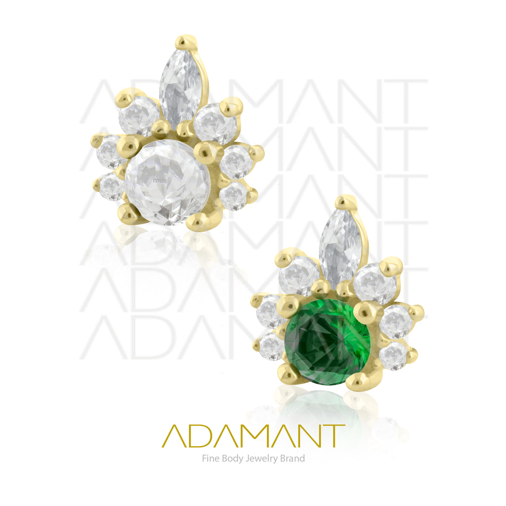 25g, Oro Solido 14k Accesorio Sin Rosca, 4.8mm Tamaño del Pin, Throne Prong Set, Cubic Zirconia.