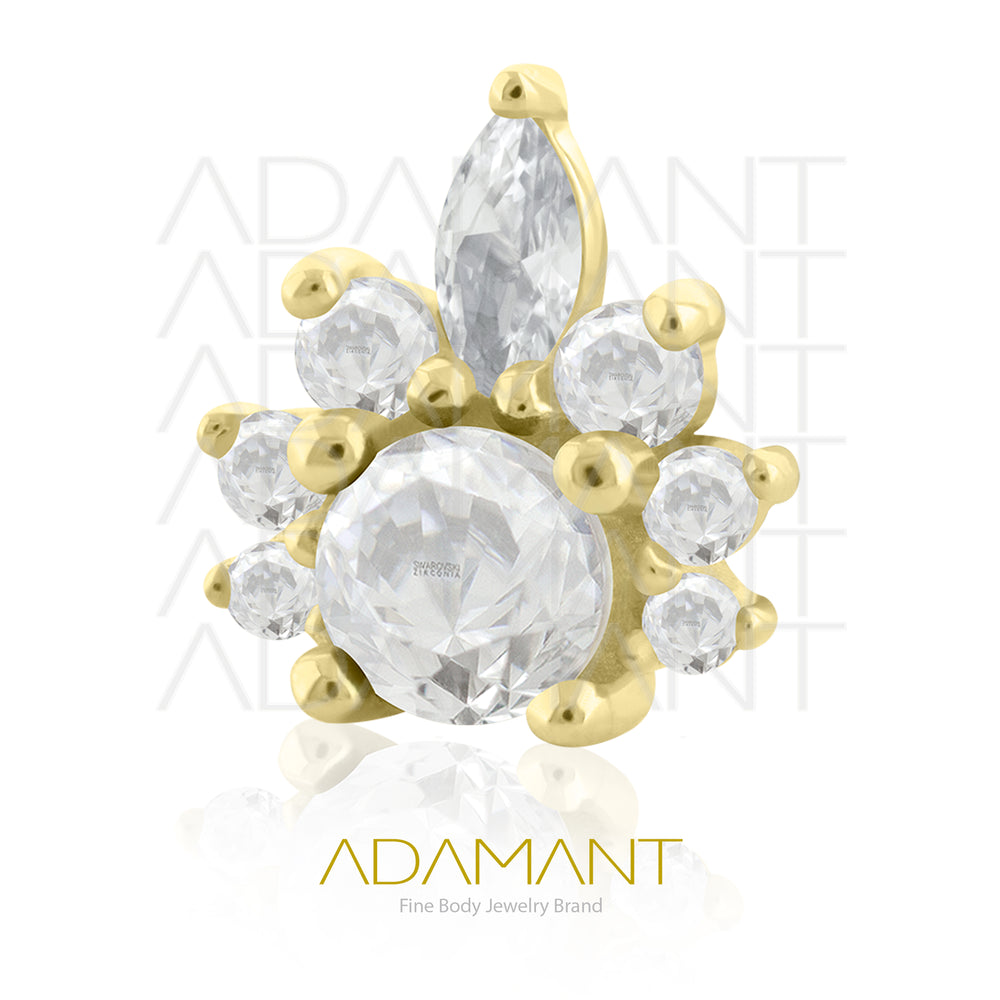 25g, Oro Solido 14k Accesorio Sin Rosca, 4.8mm Tamaño del Pin, Throne Prong Set, Cubic Zirconia.