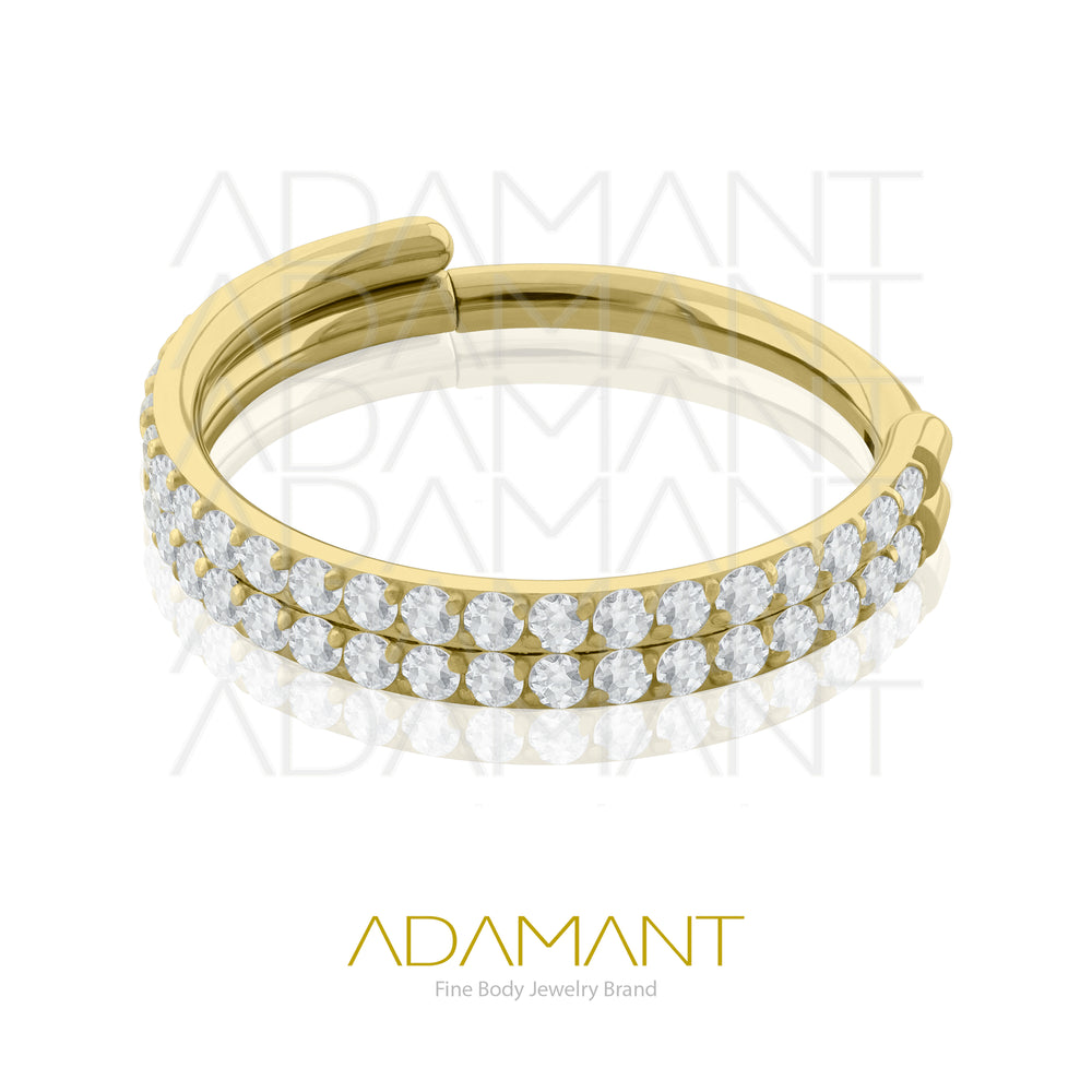 16g, Titanio Platizado Dorado, Aro Clicker con Bisagra, Double Side multijewelry, Prong set, Cubic Zirconia.