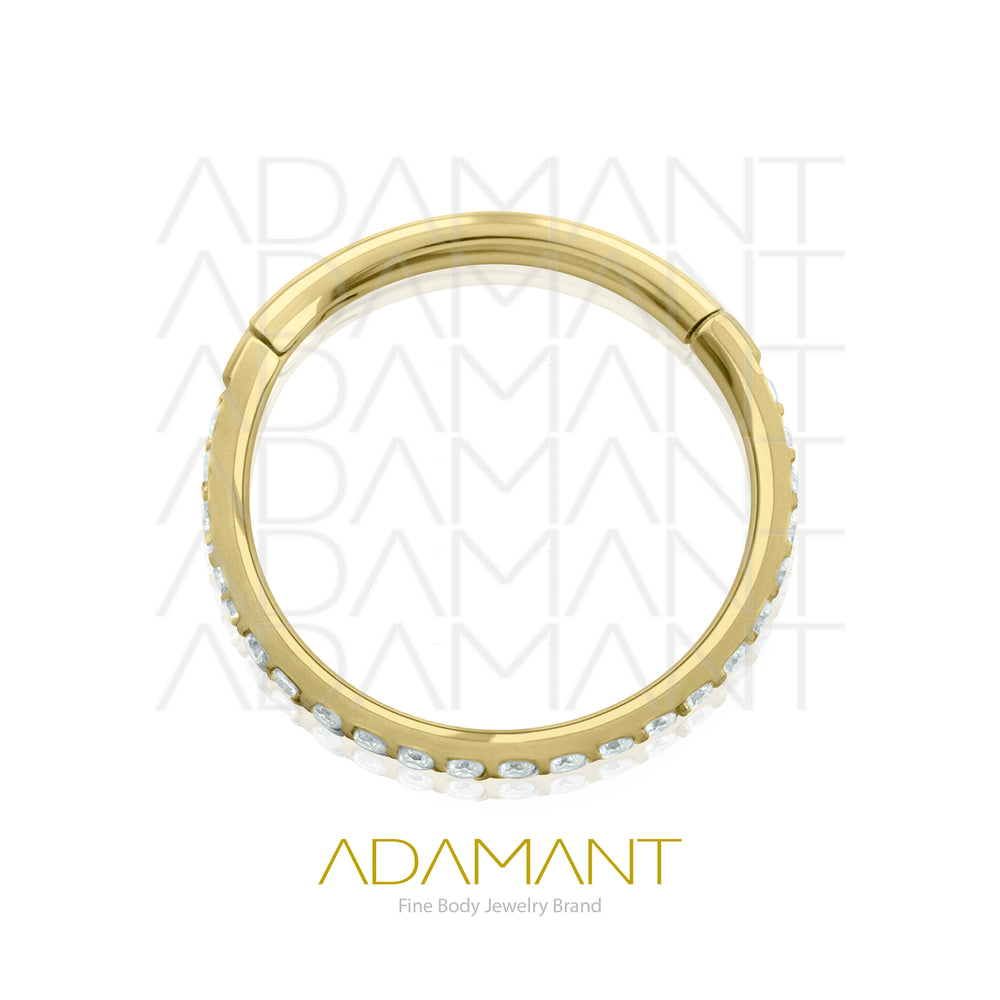 16g, Titanio Platizado Dorado, Aro Clicker con Bisagra, Double Side multijewelry, Prong set, Cubic Zirconia.