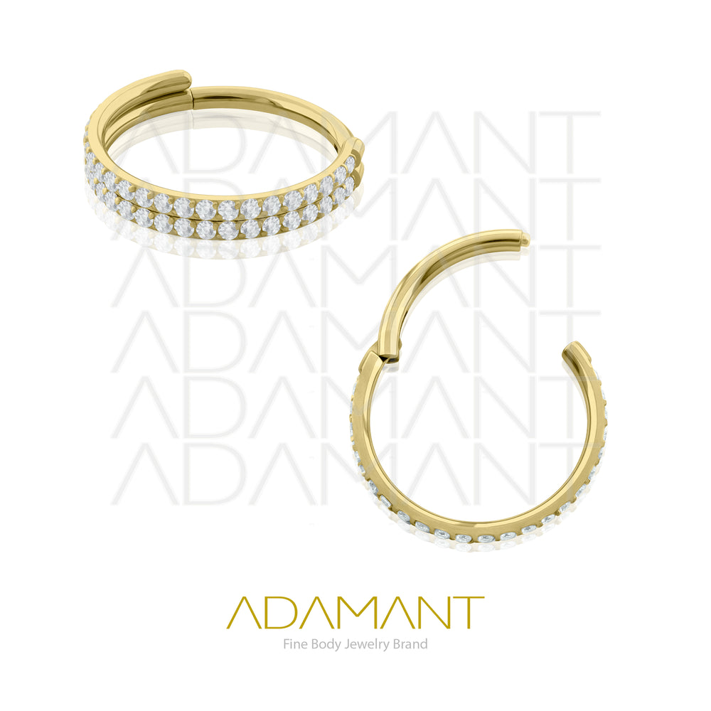 16g, Titanio Platizado Dorado, Aro Clicker con Bisagra, Double Side multijewelry, Prong set, Cubic Zirconia.
