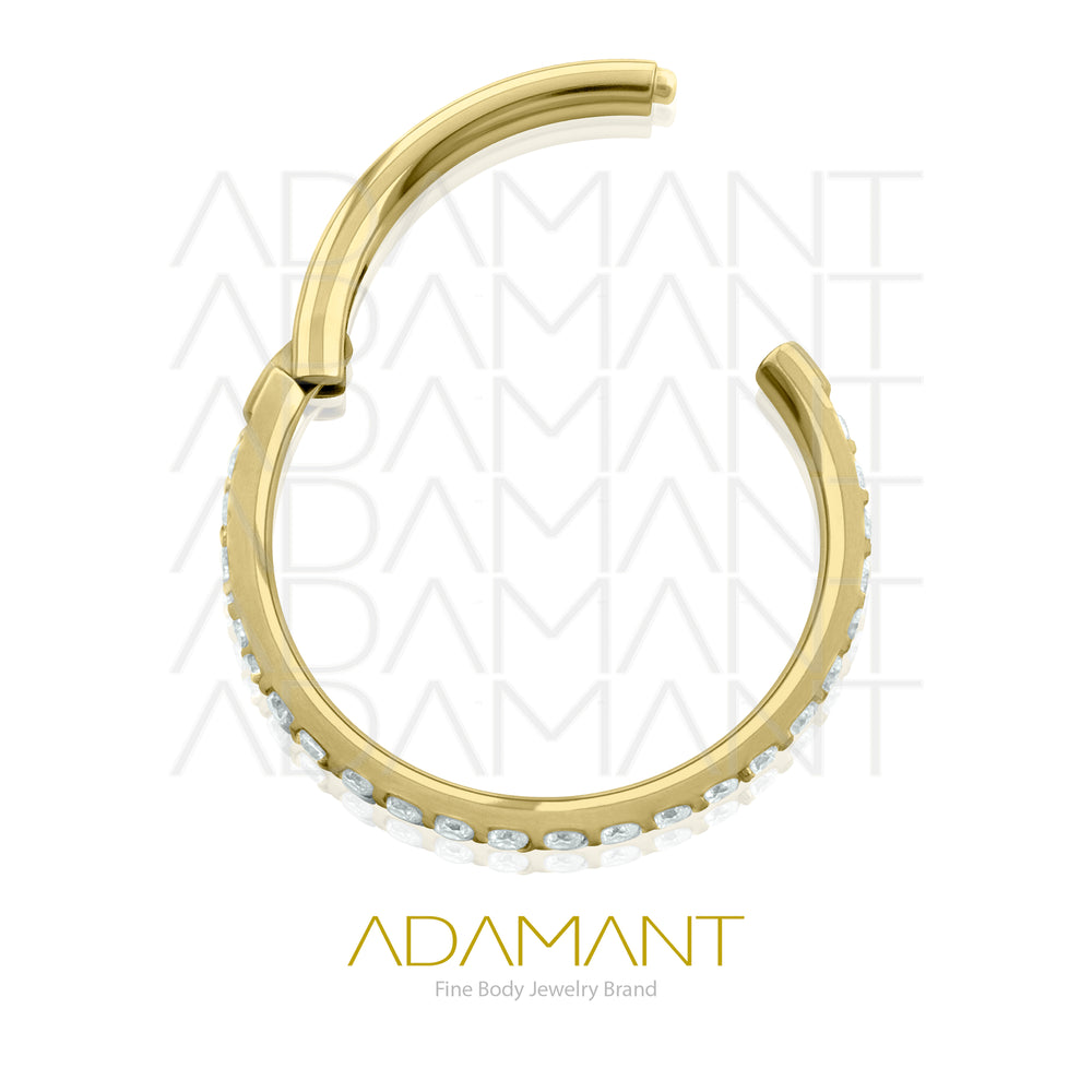 16g, Titanio Platizado Dorado, Aro Clicker con Bisagra, Double Side multijewelry, Prong set, Cubic Zirconia.