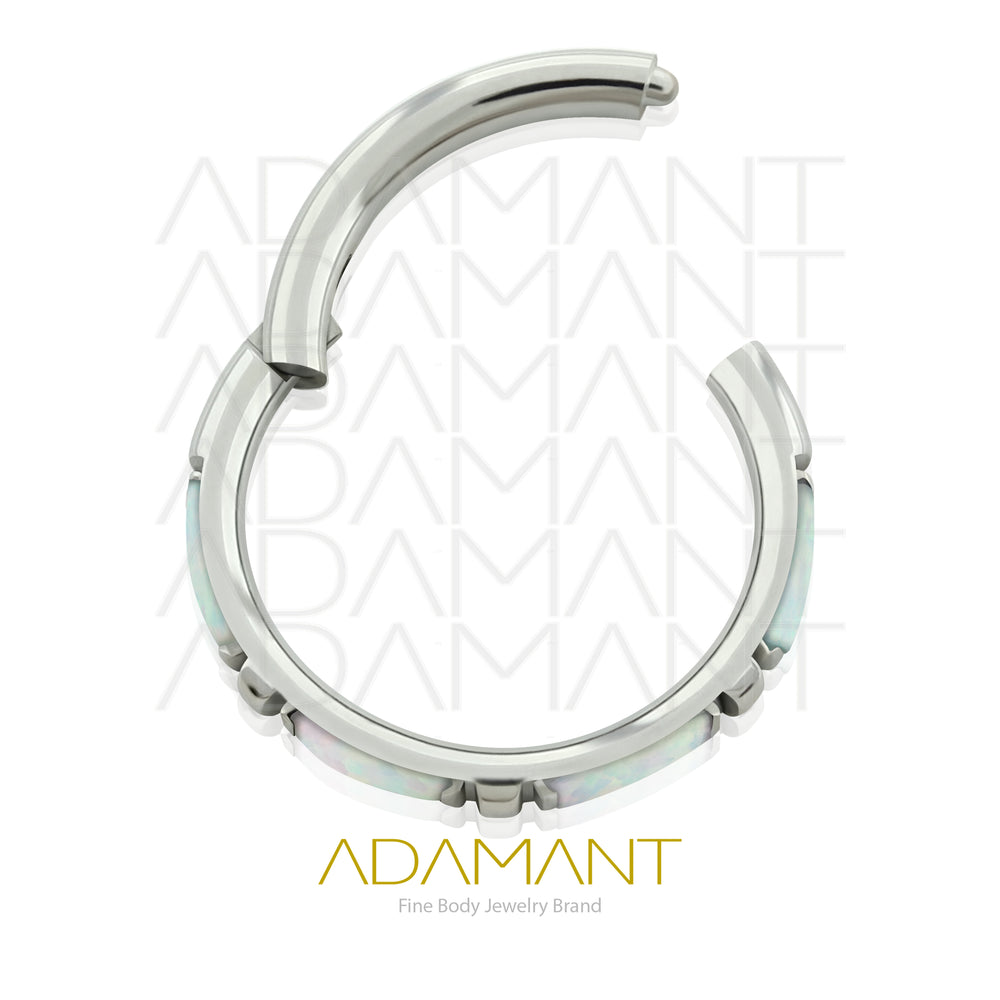 16g, Titanio, Aro Clicker con Bisagra, Side Semi Inlaid Prong Set, Opal