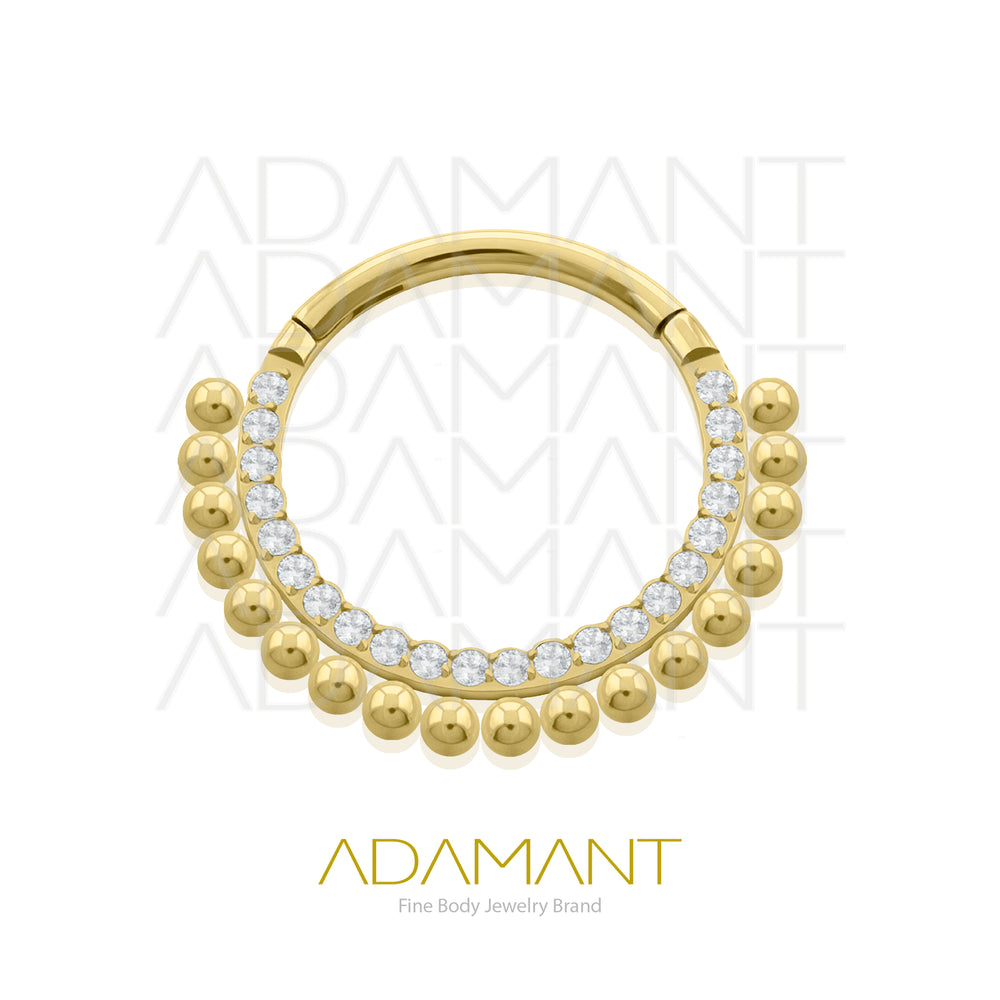 16g, Titanio Platizado Dorado, Aro Clicker con Bisagra, Front Astral Prong set, Cubic Zirconia