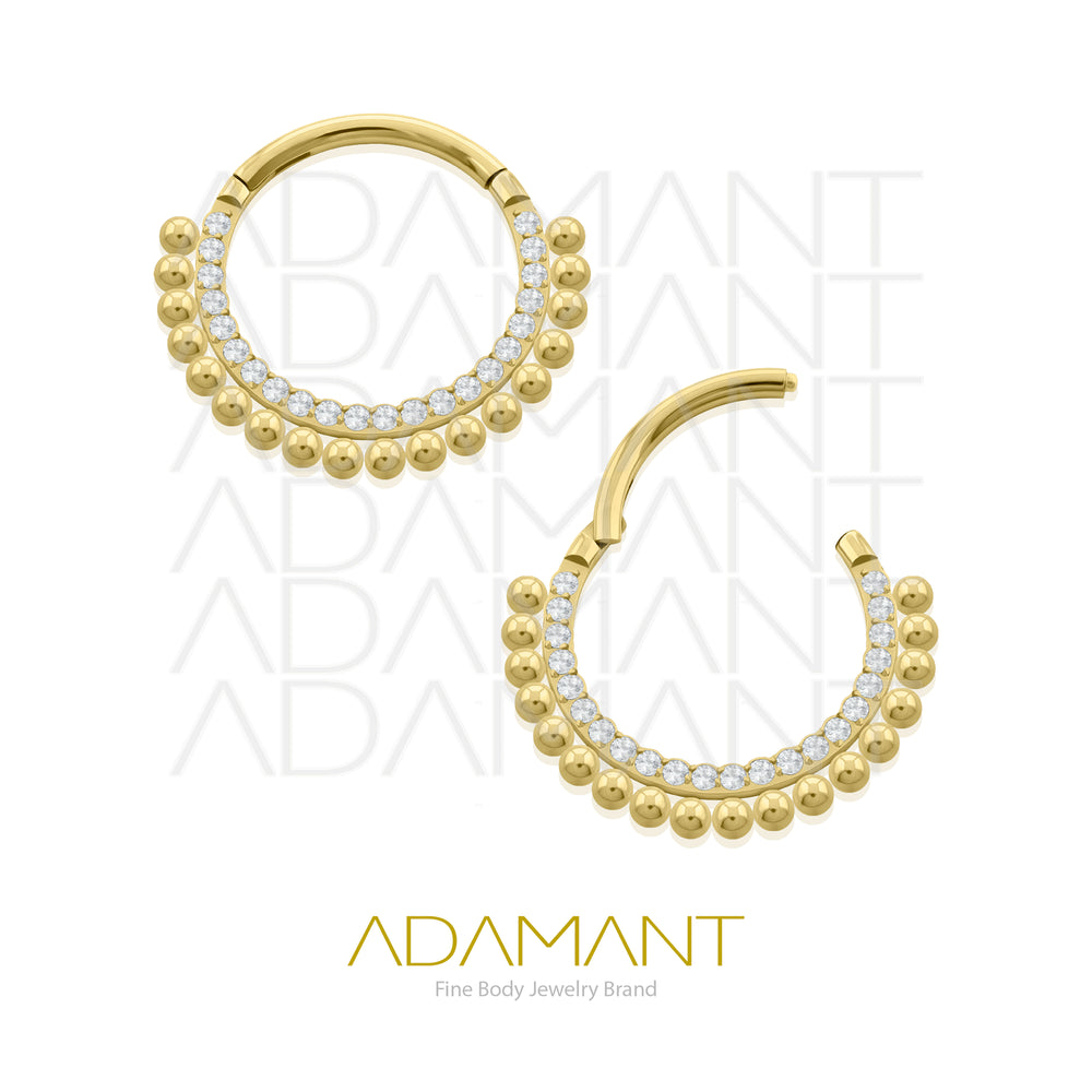 16g, Titanio Platizado Dorado, Aro Clicker con Bisagra, Front Astral Prong set, Cubic Zirconia