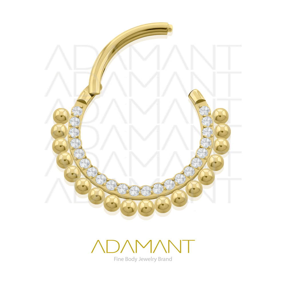 16g, Titanio Platizado Dorado, Aro Clicker con Bisagra, Front Astral Prong set, Cubic Zirconia