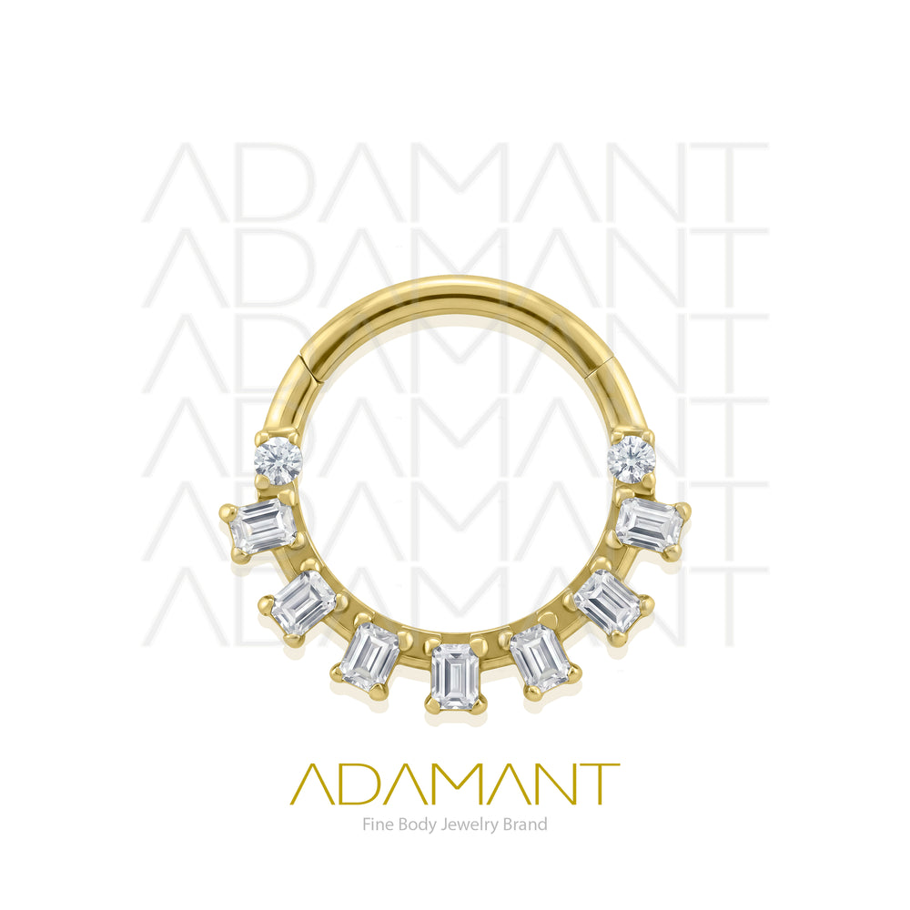 16g, Titanio Platizado Dorado, Aro Clicker con Bisagra, Ring Halo Arc Front multijewelry, Prong set, Cubic Zirconia.