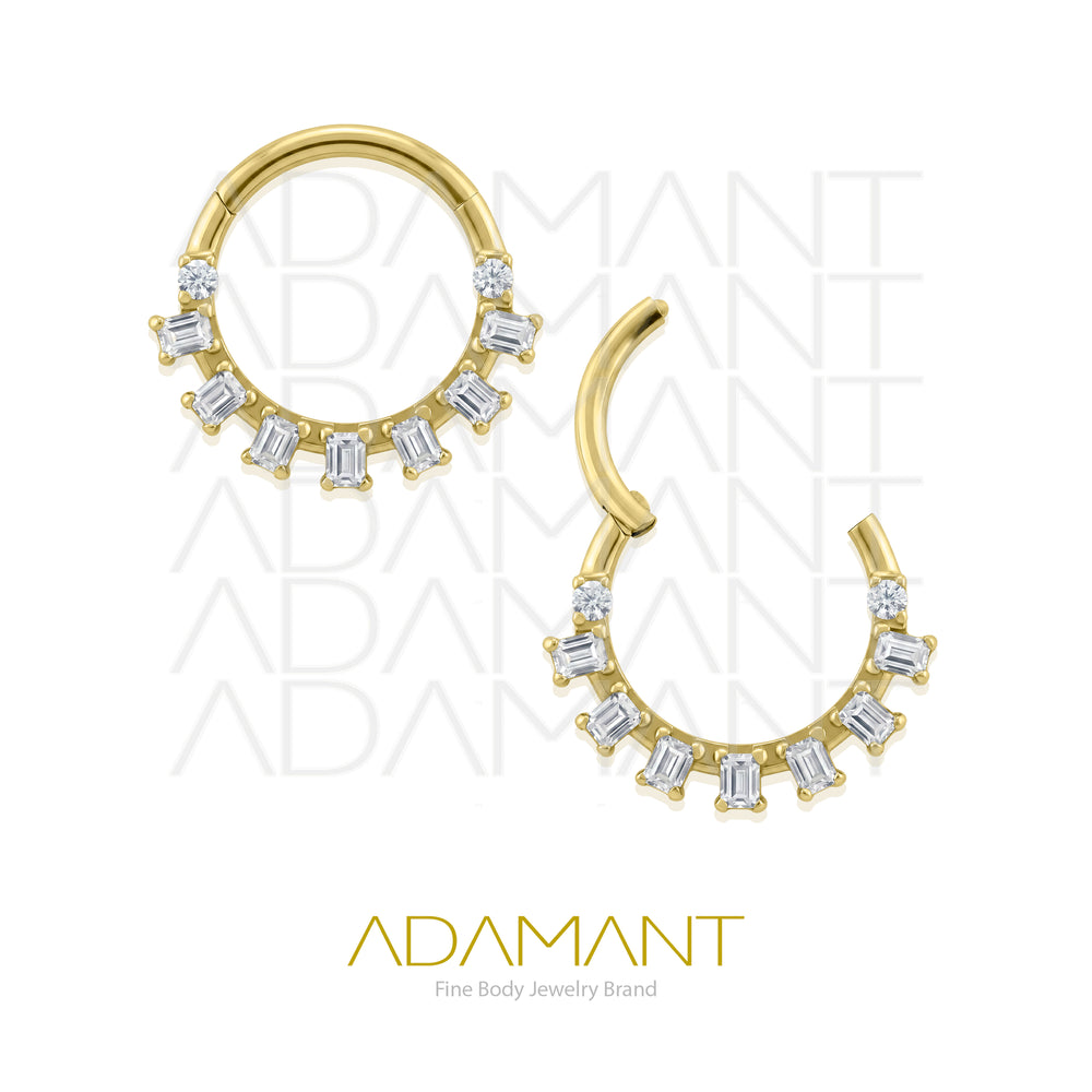 16g, Titanio Platizado Dorado, Aro Clicker con Bisagra, Ring Halo Arc Front multijewelry, Prong set, Cubic Zirconia.