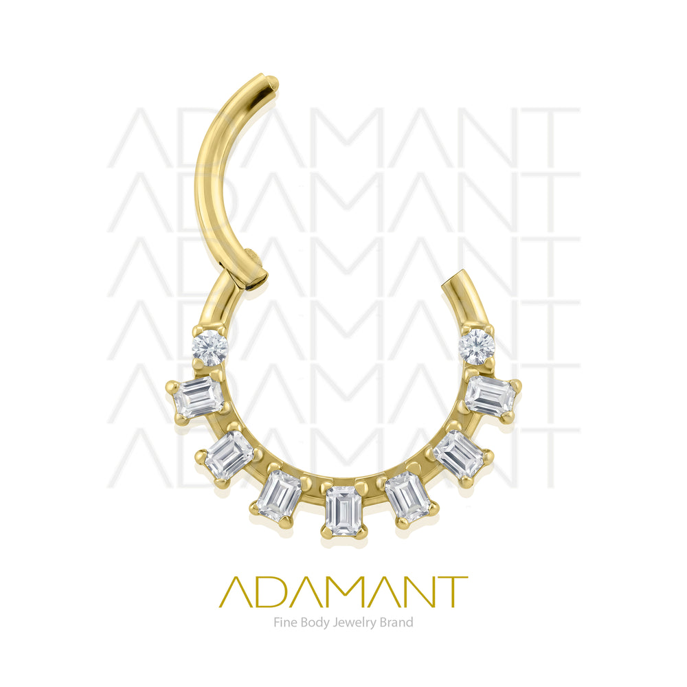 16g, Titanio Platizado Dorado, Aro Clicker con Bisagra, Ring Halo Arc Front multijewelry, Prong set, Cubic Zirconia.