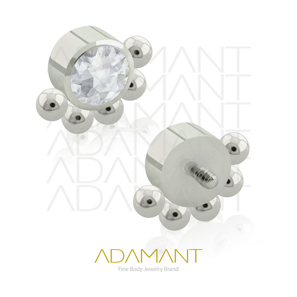 18g - 16g, Titanio Accesorio Rosca, 0.9mm Patrón de rosca, Queen, Bezel Set, Cubic Zirconia.