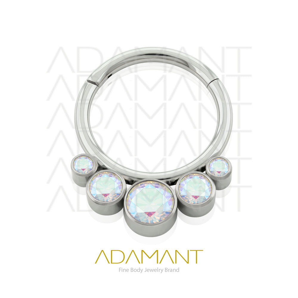 18g, Titanio, Aro Clicker con Bisagra, Five Curved Bezel set, Cubic Zirconia