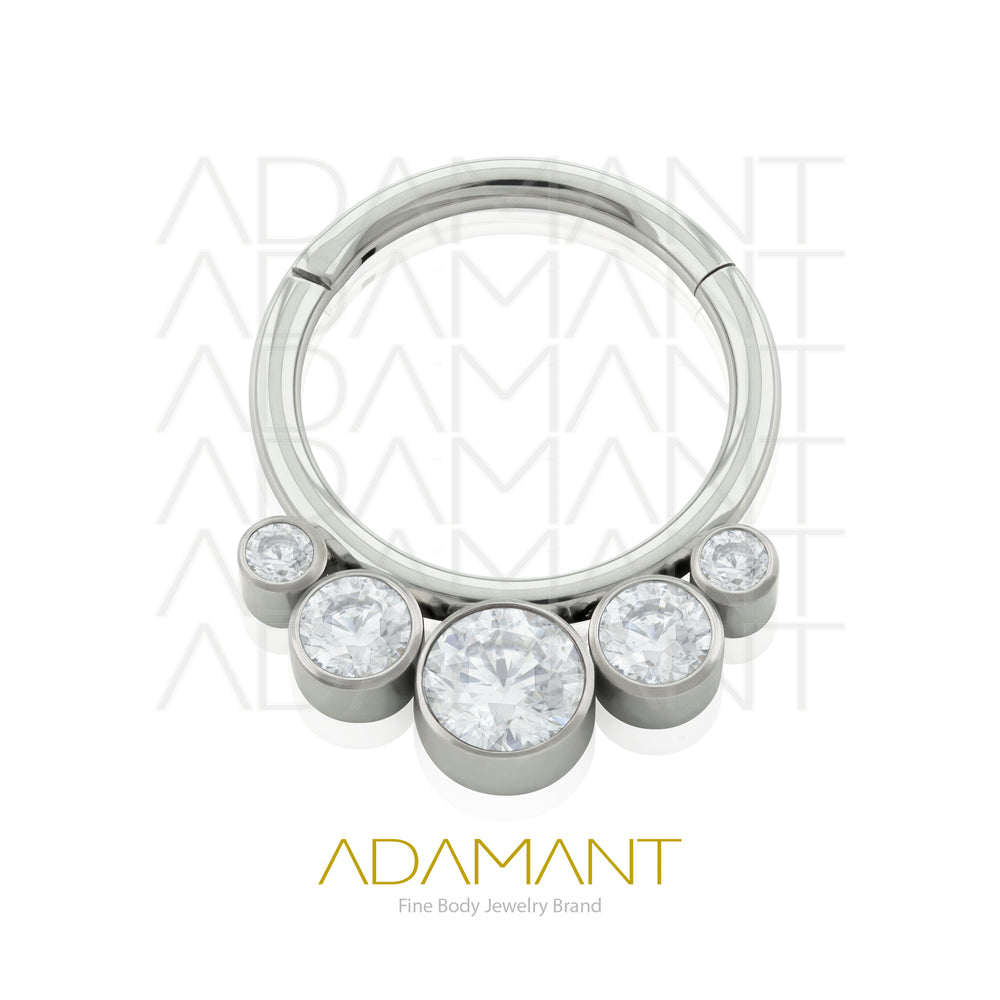 18g, Titanio, Aro Clicker con Bisagra, Five Curved Bezel set, Cubic Zirconia