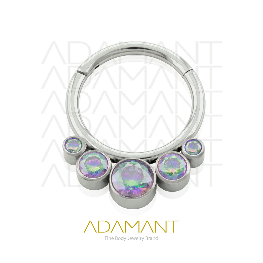 18g, Titanio, Aro Clicker con Bisagra, Five Curved Bezel set, Cubic Zirconia