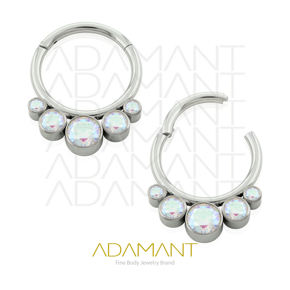 18g, Titanio, Aro Clicker con Bisagra, Five Curved Bezel set, Cubic Zirconia
