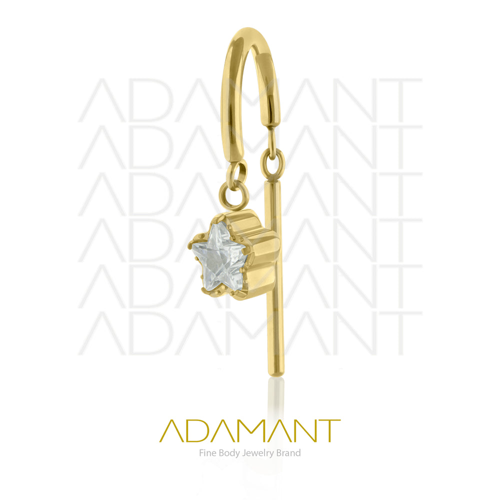 16g Titanio Platizado Dorado Accesorios Sin Rosca, Dangling Star, Prong set, Cubic Zirconia.