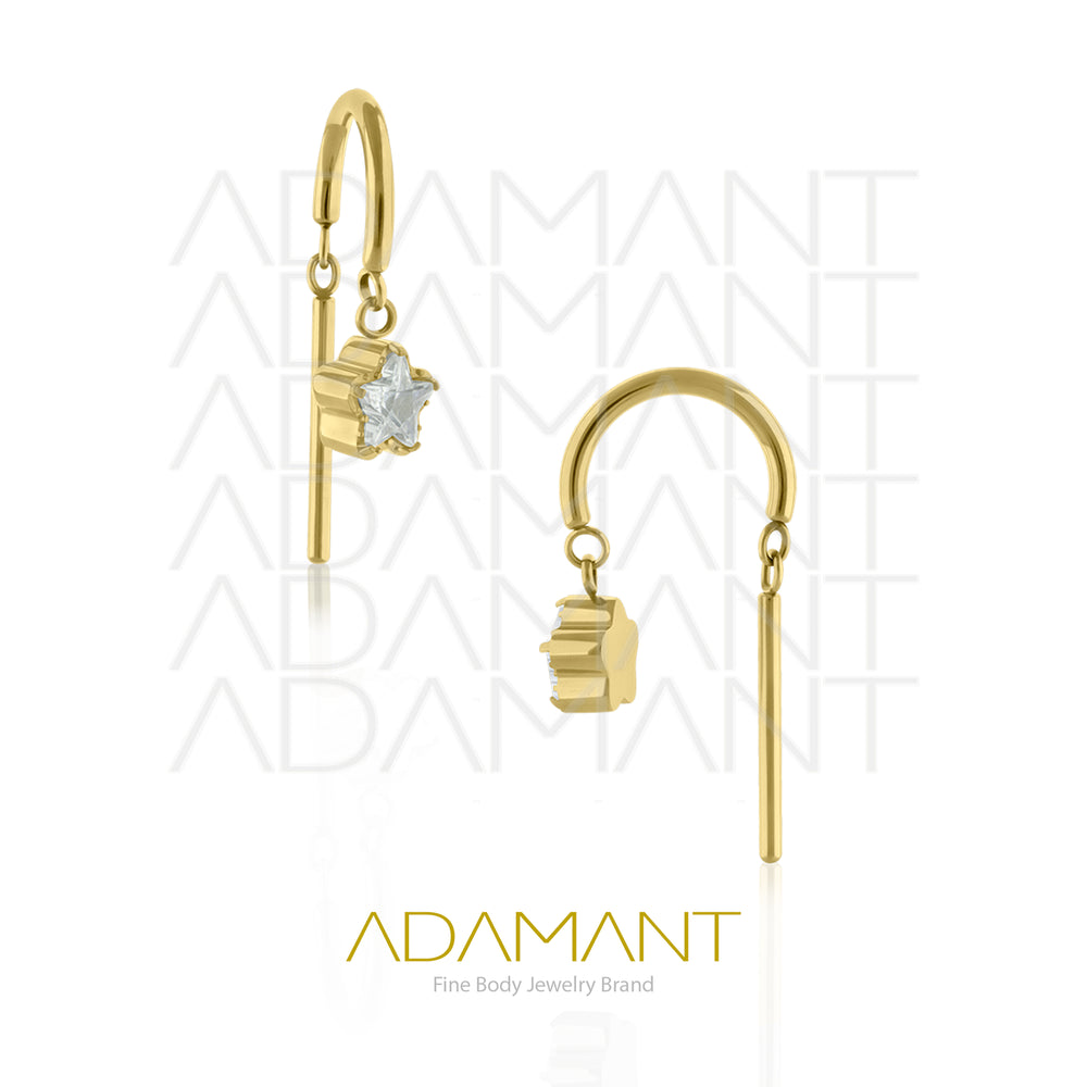 16g Titanio Platizado Dorado Accesorios Sin Rosca, Dangling Star, Prong set, Cubic Zirconia.