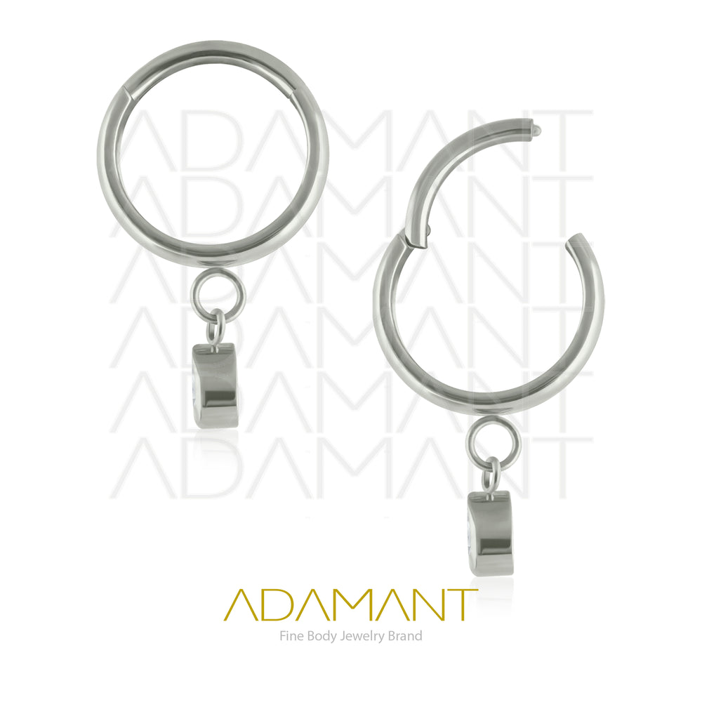 16g Titanio Aro Clicker con Bisagra,  Dangle drop Cubic Zirconia