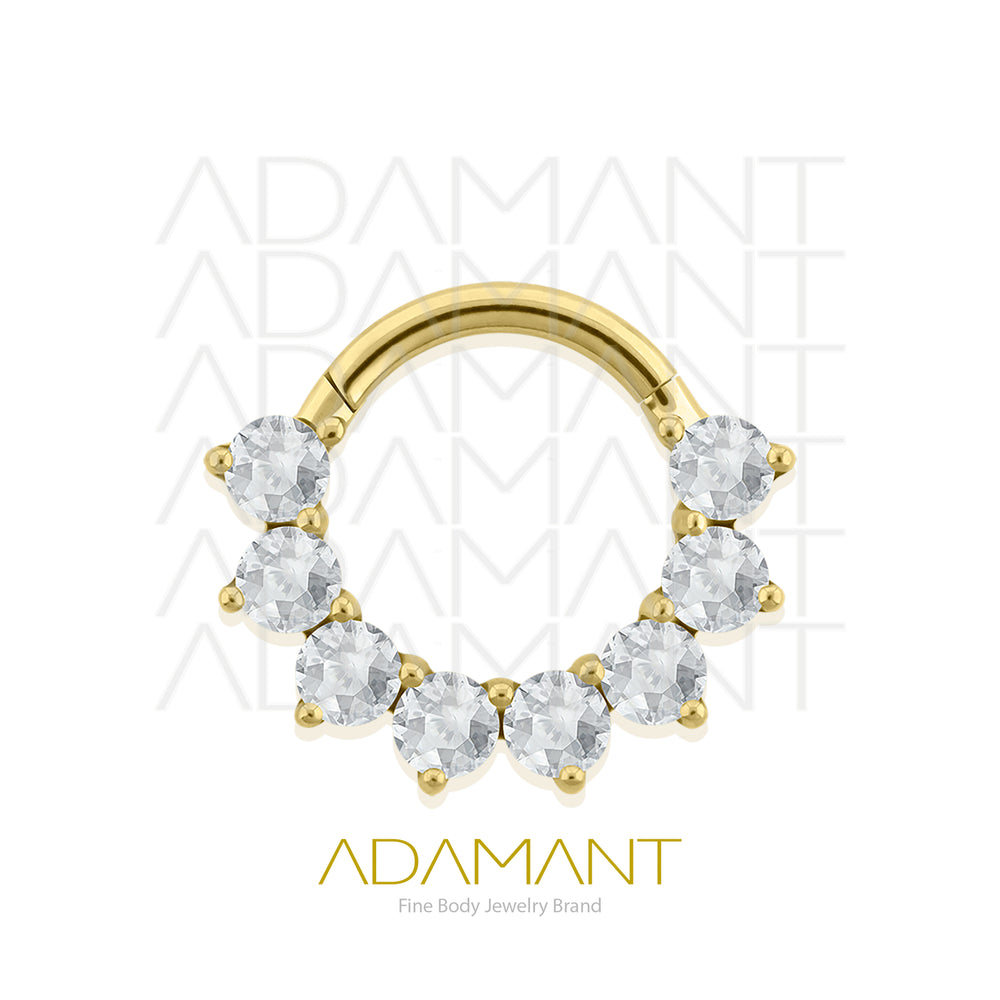 16g, Titanio Platizado Dorado, Aro Clicker con Bisagra, Realezza Prong set, Cubic Zirconia