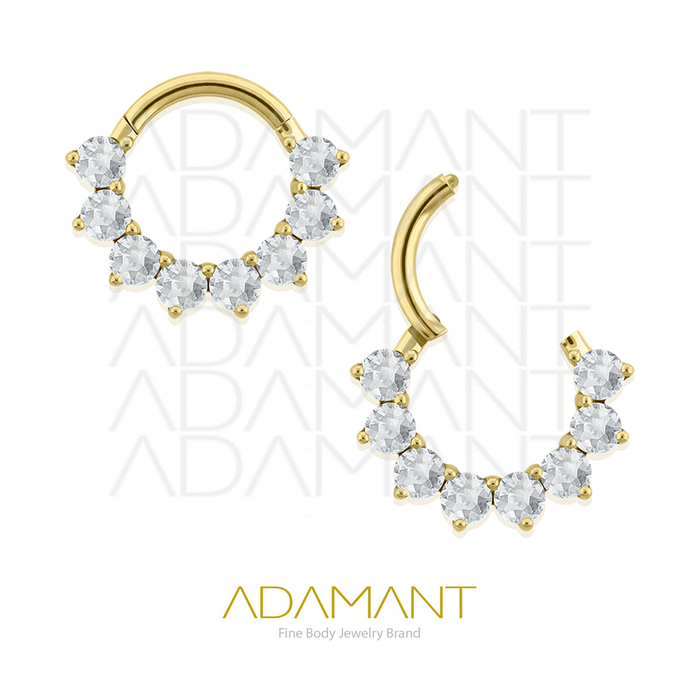 16g, Titanio Platizado Dorado, Aro Clicker con Bisagra, Realezza Prong set, Cubic Zirconia
