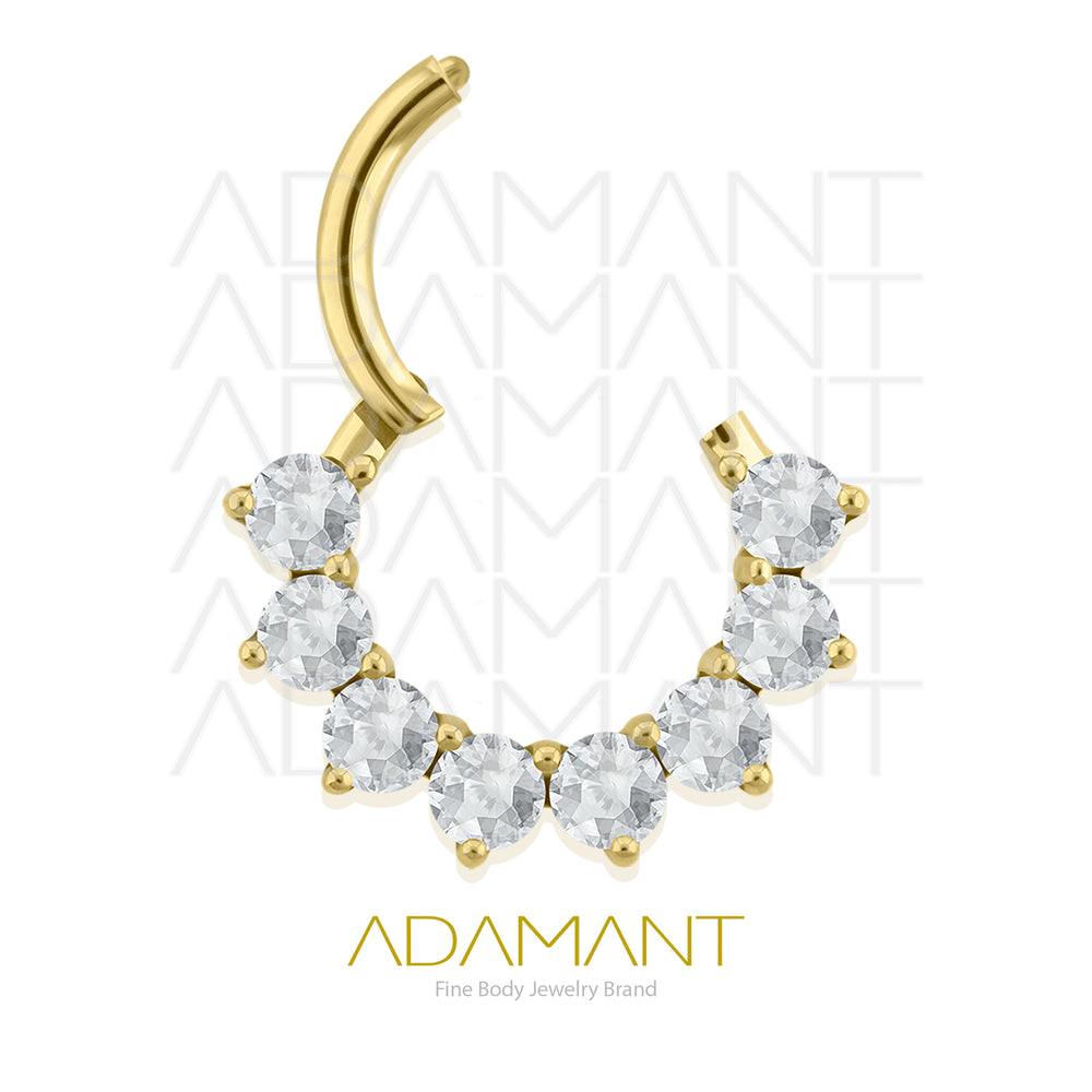 16g, Titanio Platizado Dorado, Aro Clicker con Bisagra, Realezza Prong set, Cubic Zirconia