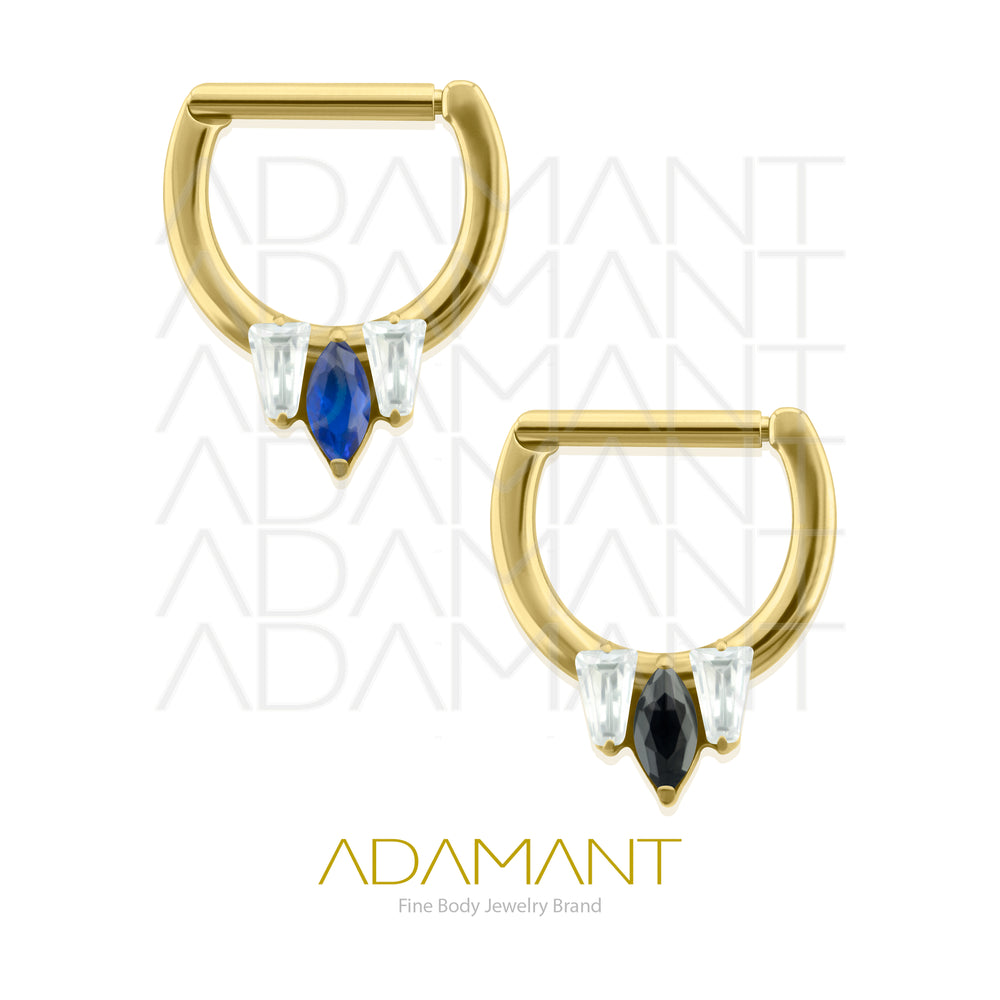 16g, Titanio Platizado Dorado, Aro Clicker con Bisagra, Zafiro  Prong set, Cubic Zirconia