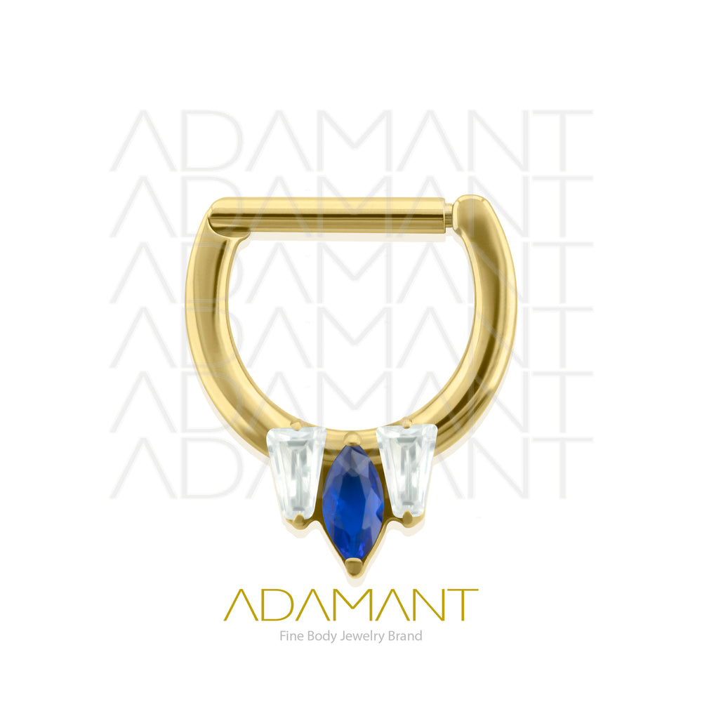 16g, Titanio Platizado Dorado, Aro Clicker con Bisagra, Zafiro  Prong set, Cubic Zirconia