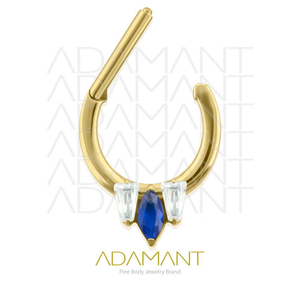 16g, Titanio Platizado Dorado, Aro Clicker con Bisagra, Zafiro  Prong set, Cubic Zirconia