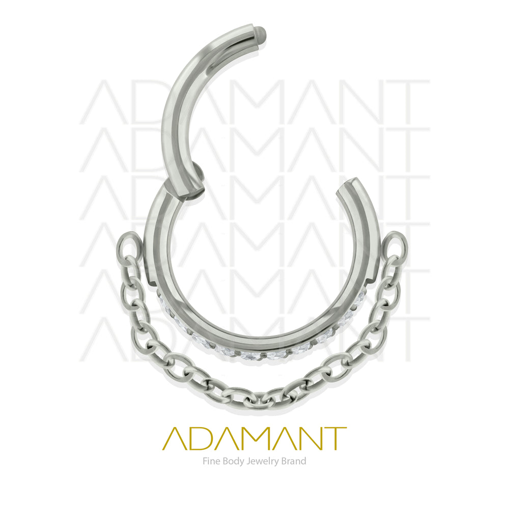 16g, Titanio, Aro Clicker con Bisagra y Cadena, Side Multijoya Prong set, Cubic Zirconia