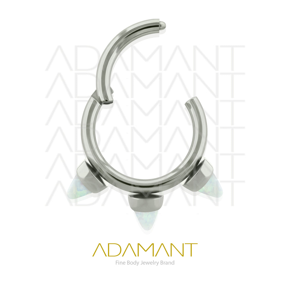 16g, Titanio, Aro Clicker con Bisagra, Triple Spike Bezel Set, Opal