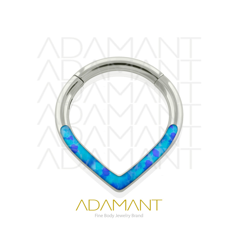 16g, Titanio, Aro Clicker con Bisagra, Forma en V, Front Full Opal