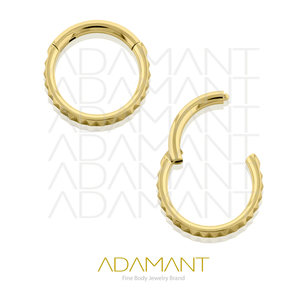 20g, Titanio Platizado Dorado, Aro Clicker con Bisagra, Side Pyramid Cuts