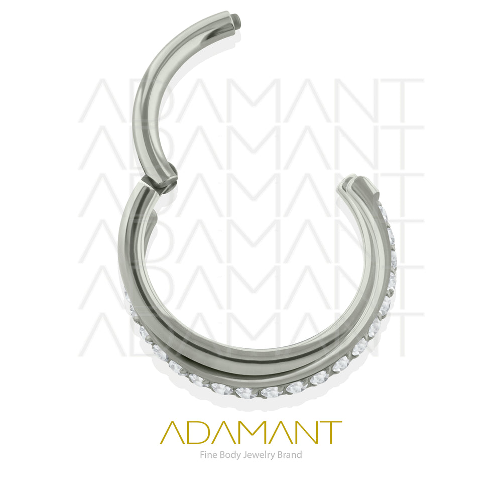16g, Titanio, Aro Clicker con Bisagra, Side Crossed, Prong set, Cubic Zirconia.