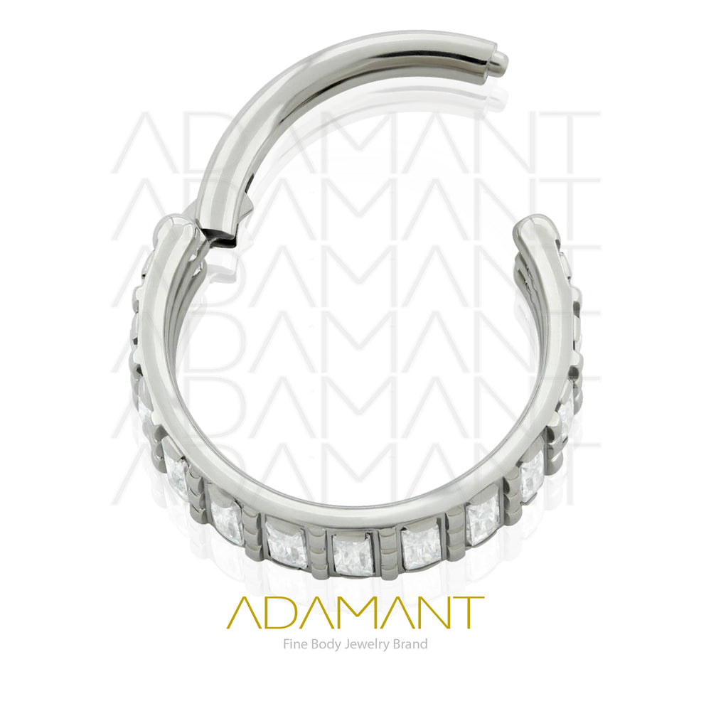 16g, Titanio, Aro Clicker con Bisagra, Side Segmented Prong set, Cubic Zirconia