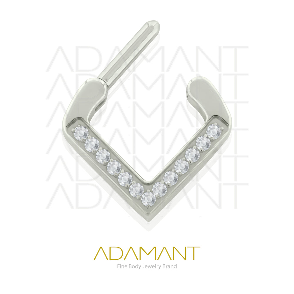 16g, Titanio, Aro Clicker con Bisagra, Triangle Septum Prong set, Cubic Zirconia