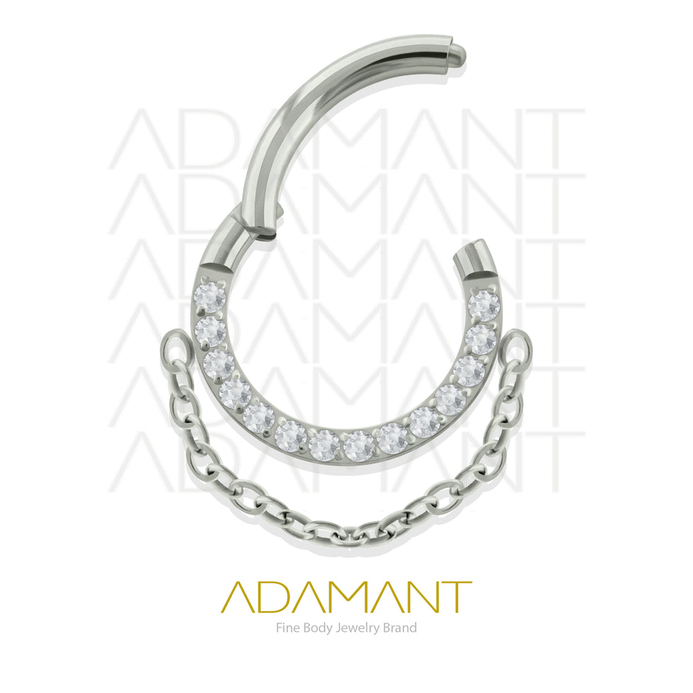 16g, Titanio, Aro Clicker con Bisagra y Cadena, Front Multijoya Prong set, Cubic Zirconia