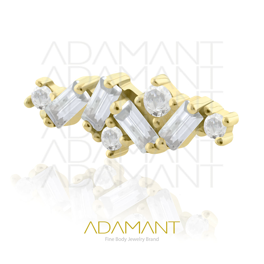 18g - 16g,Titanio Platizado Dorado Accesorio Rosca, 0.9mm Patrón de rosca, Multi Baguette  Prong Set, Cubic Zirconia.