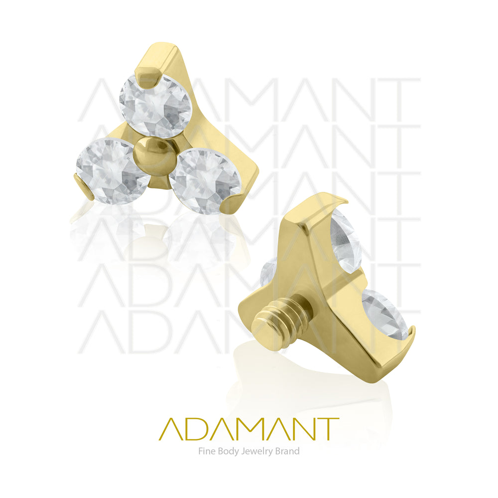18g - 16g, Titanio Platizado Dorado Accesorio Rosca, 0.9mm Patrón de rosca, Mini Trinity, Prong Set, Cubic Zirconia.