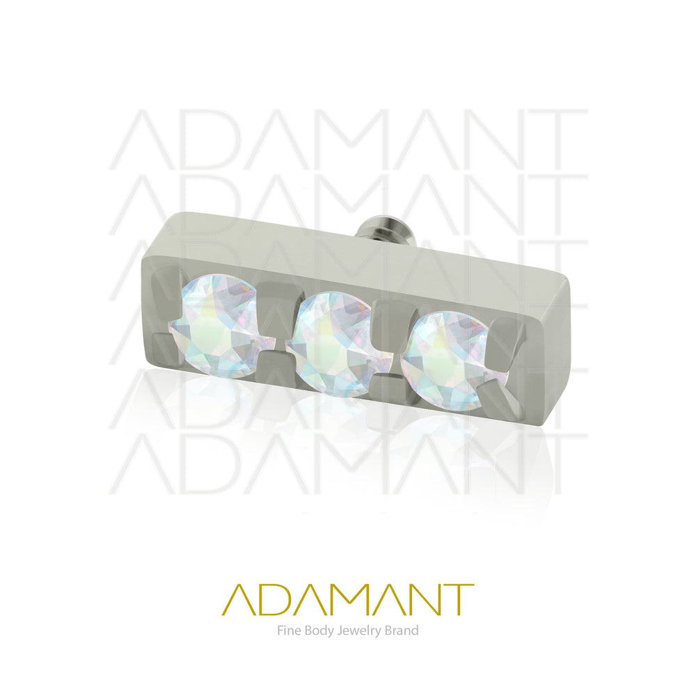 18g - 16g, Titanio Accesorio Rosca, 0.9mm Patrón de rosca, 3 Multi-Gem rectangular End, Prong Set, Cubic Zirconia.