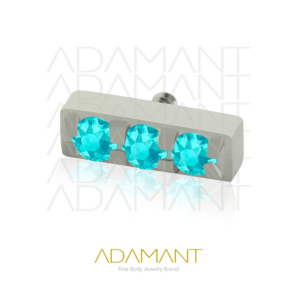 18g - 16g, Titanio Accesorio Rosca, 0.9mm Patrón de rosca, 3 Multi-Gem rectangular End, Prong Set, Cubic Zirconia.