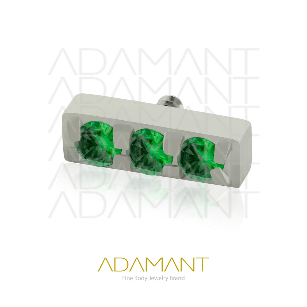 18g - 16g, Titanio Accesorio Rosca, 0.9mm Patrón de rosca, 3 Multi-Gem rectangular End, Prong Set, Cubic Zirconia.