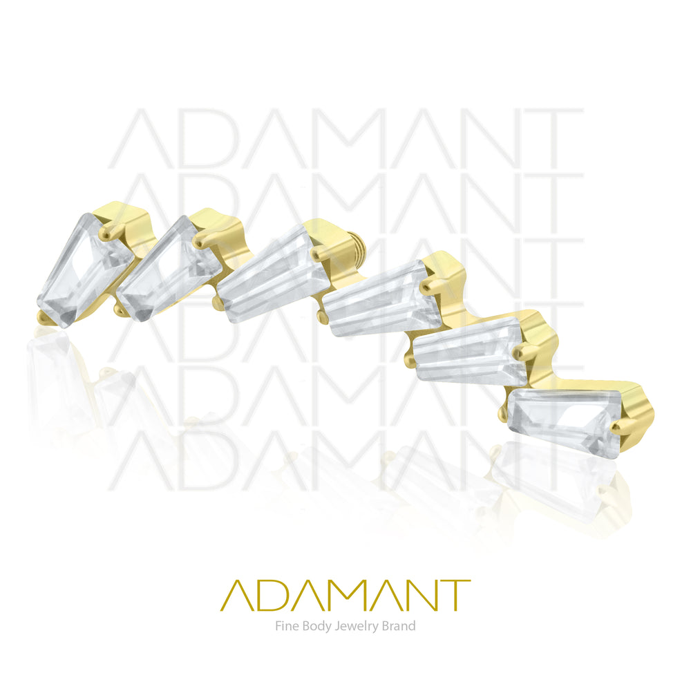 18g - 16g, Titanio Platizado Dorado Accesorio Rosca, 0.9mm Patrón de rosca, 6 Cascade, Prong Set, Cubic Zirconia.