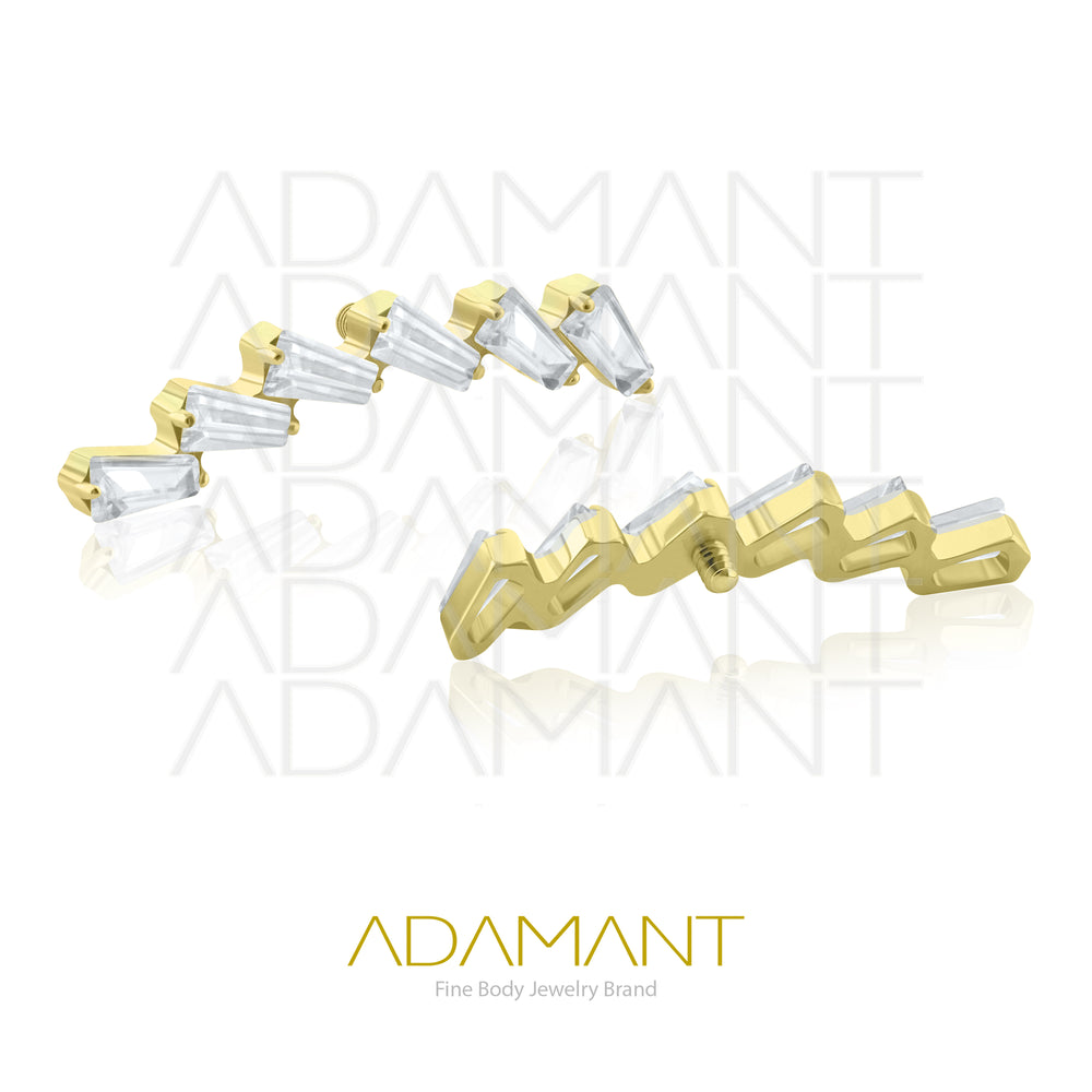 18g - 16g, Titanio Platizado Dorado Accesorio Rosca, 0.9mm Patrón de rosca, 6 Cascade, Prong Set, Cubic Zirconia.