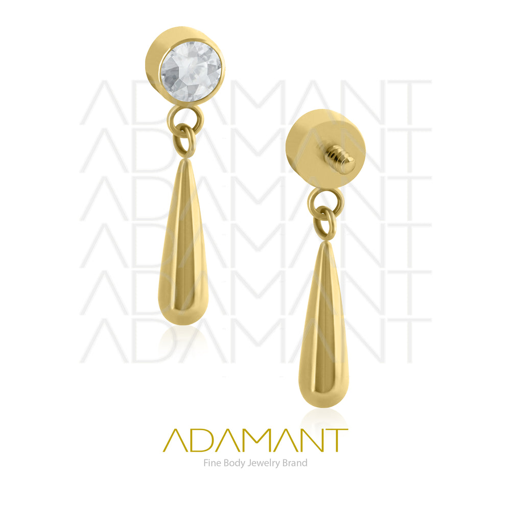 18g - 16g, Titanio Platizado Dorado Accesorio Rosca, 0.9mm Patrón de rosca, Bezel set, Cubic Zirconia Chain Bright Drop