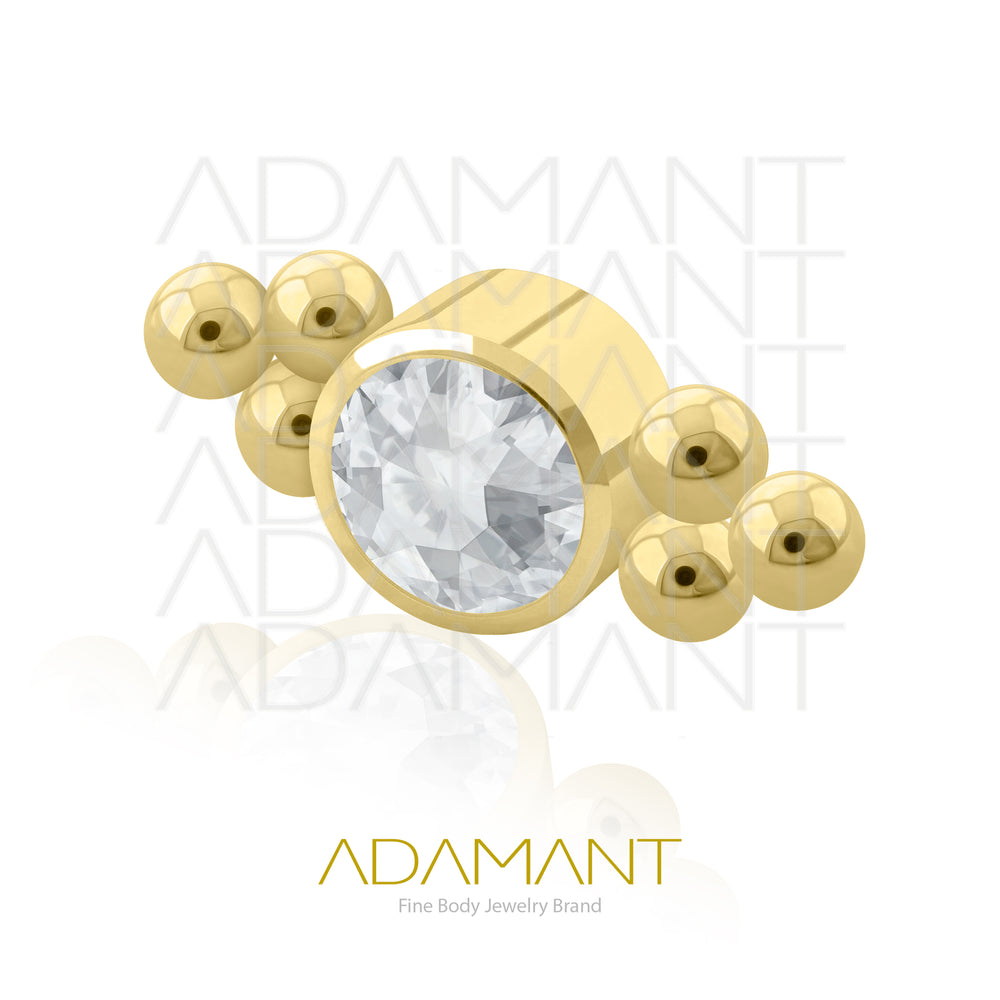 18g - 16g, Titanio Platizado Dorado Accesorio Rosca, 0.9mm Patrón de rosca, Doble TRI, Bezel Set, Cubic Zirconia.