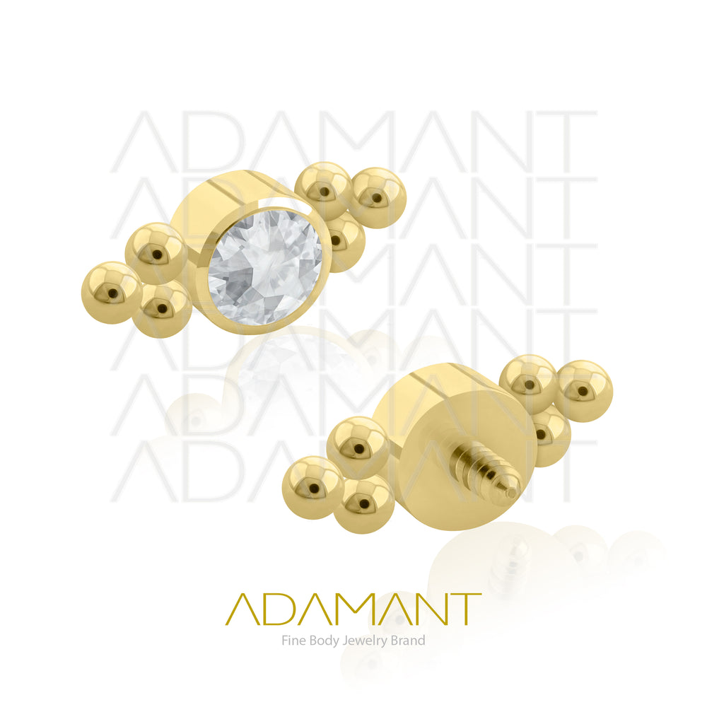 18g - 16g, Titanio Platizado Dorado Accesorio Rosca, 0.9mm Patrón de rosca, Doble TRI, Bezel Set, Cubic Zirconia.