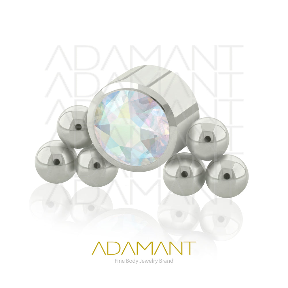 18g - 16g, Titanio Accesorio Rosca, 0.9mm Patrón de rosca, Side Doble TRI, Bezel Set, Cubic Zirconia.