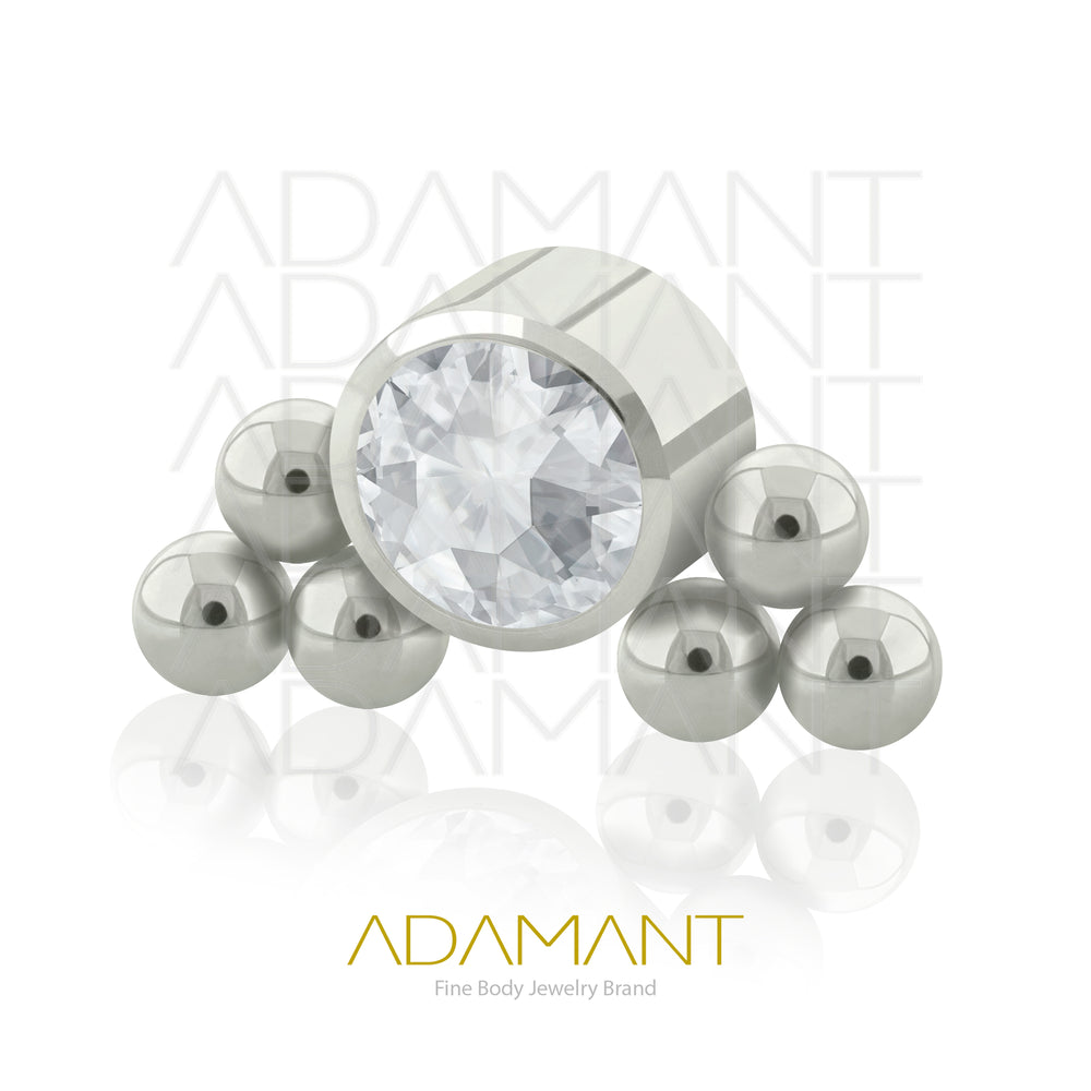 18g - 16g, Titanio Accesorio Rosca, 0.9mm Patrón de rosca, Side Doble TRI, Bezel Set, Cubic Zirconia.